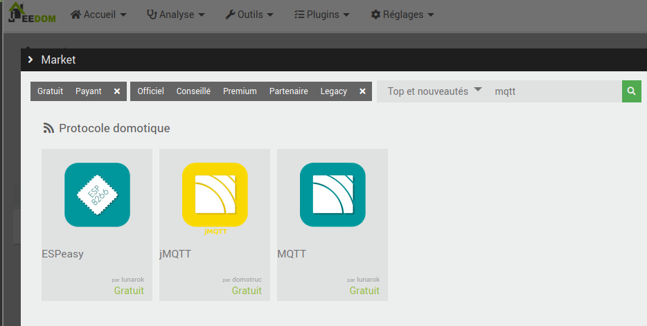 Plugin MQTT Jeedom Market