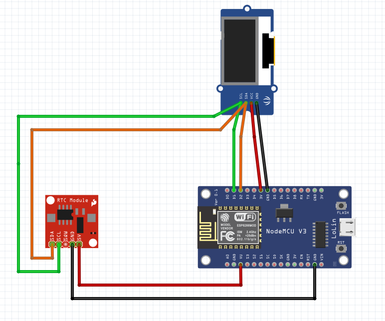 NodeMCU ESP8266 module RTC3231 et OLED 0.96"